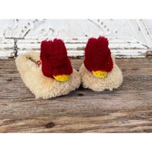 Vintage 1950s child wool Fuzzy Duck Slippers With Clicker Beak